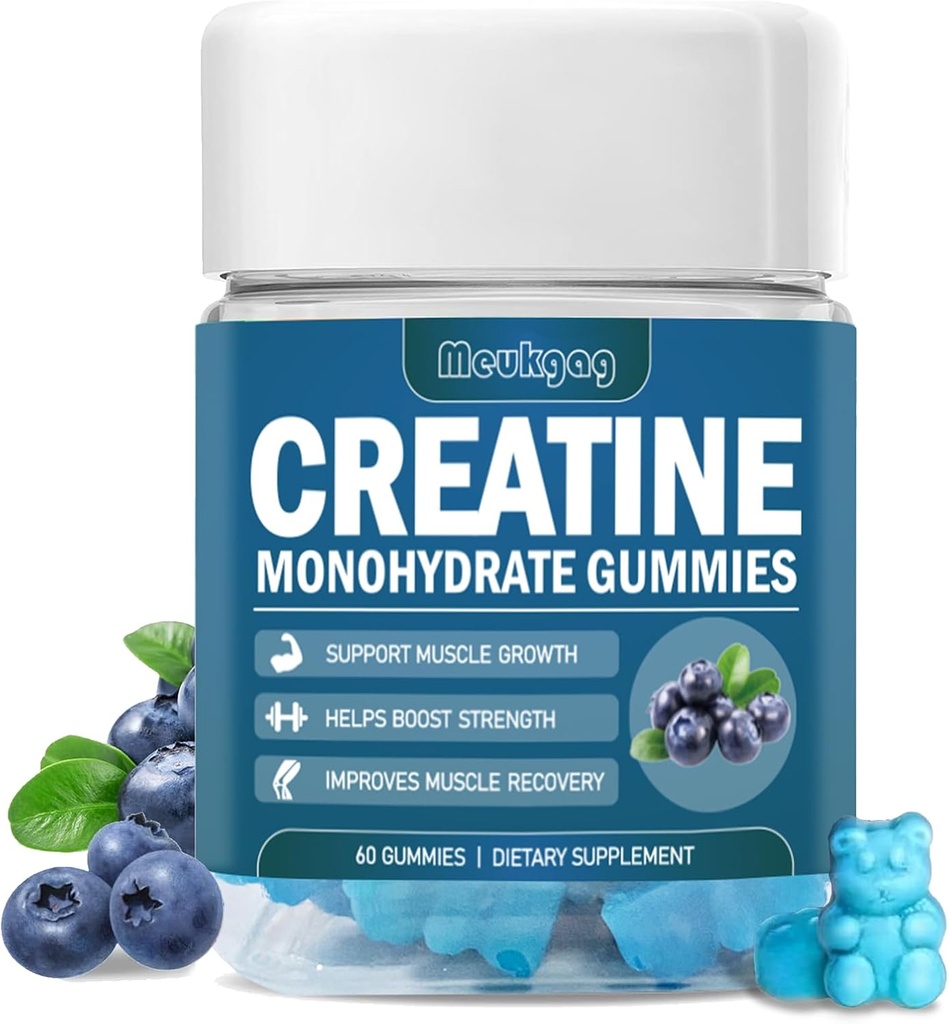 Erkekler ve Kadınlar için Kre Güç, Kas Builder, Enerji Boost, Pre-Workout Gummies (60 Kont) - Blueberry Flavor