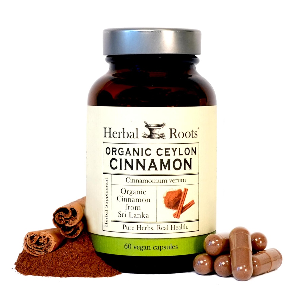Herbal Roots Organic Ceylon Cinnamon Capsules | USDA sertifikalı Organik - Non-GMO | 60 Organik Vegan Capsules