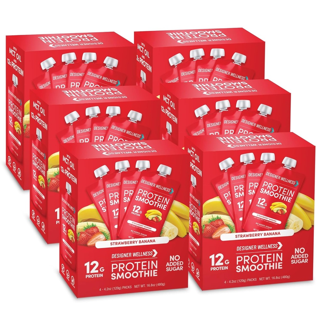 Tasarımcı Wellness proteini Smoothie, Real Fruit, 12g protein, Low Carb, Zero Sugar, Gluten-Free, Non-GMO, Yapay Renkler veya Flavors, Strawberry Banana, 24 Kont