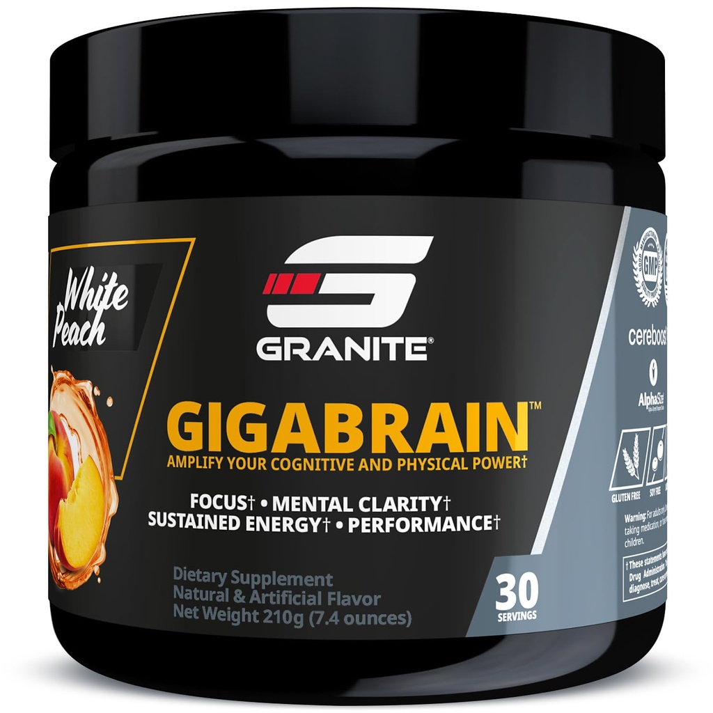 Granit Beslenme GigaBrain Nootropic Energy Toz – Cereboost, Alfa-GPC & ElevATP – Sustained Energy & Performance için Bilişsel Oda Supplement – Beyaz Peach, 30 Hizmet