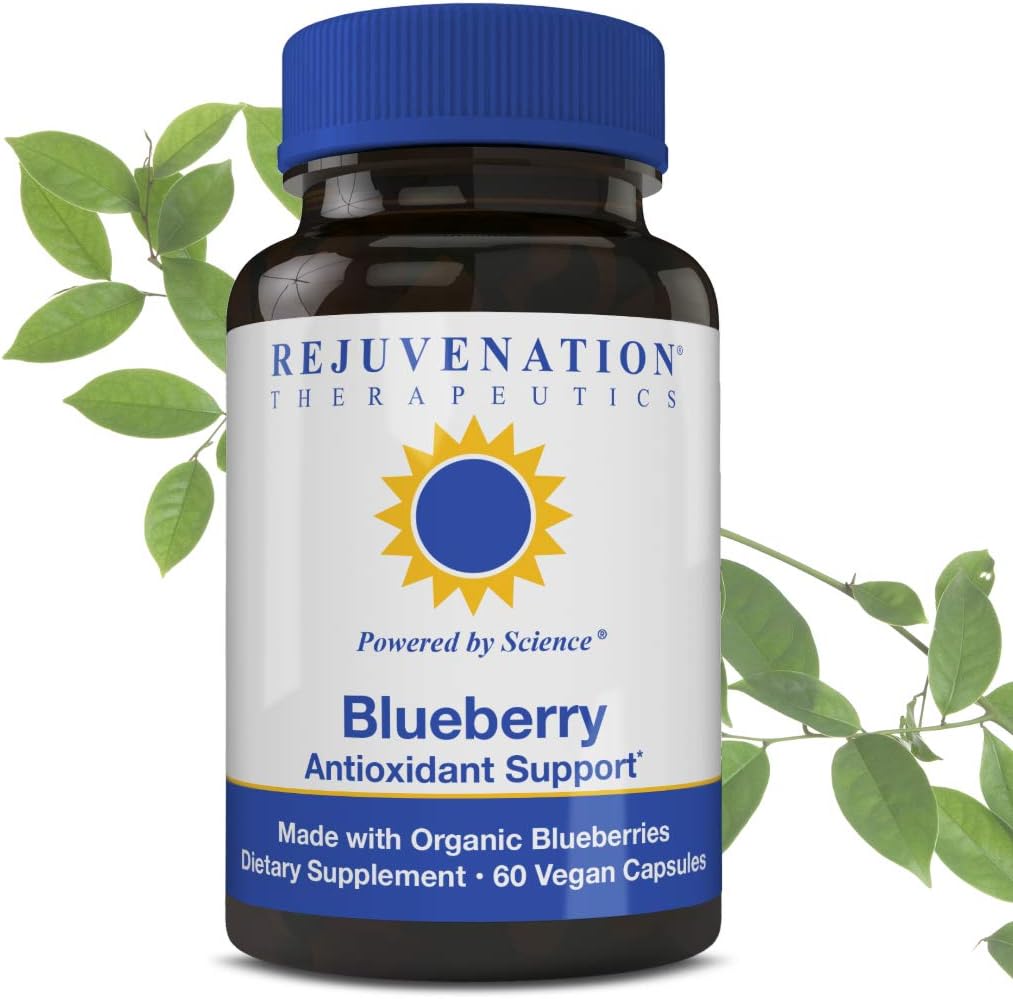 Rejuvenation Treatments Organic Blueberry Extract - Brain Health Support için Güçlü Antioksit - Vegan, Gluten-Free, No Rice, No Silica (60 Vegan Capsules, 350 mg)