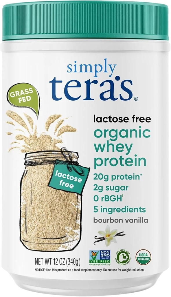 Sadece tera'nın Lactose Free Organic Whey protein Tozu - Lactose Free, Vanilla, 20g of protein Per Service, Non-GMO, Gluten-Free, rBGH-Free, Kosher - 12 Oz.