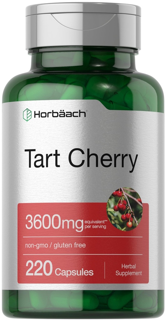 Horbäach Tart Cherry Extract Capsules | 3600 mg | 220 Pills | Non-GMO, Gluten Free | Geleneksel Herbal Supplement Supplement Supplement