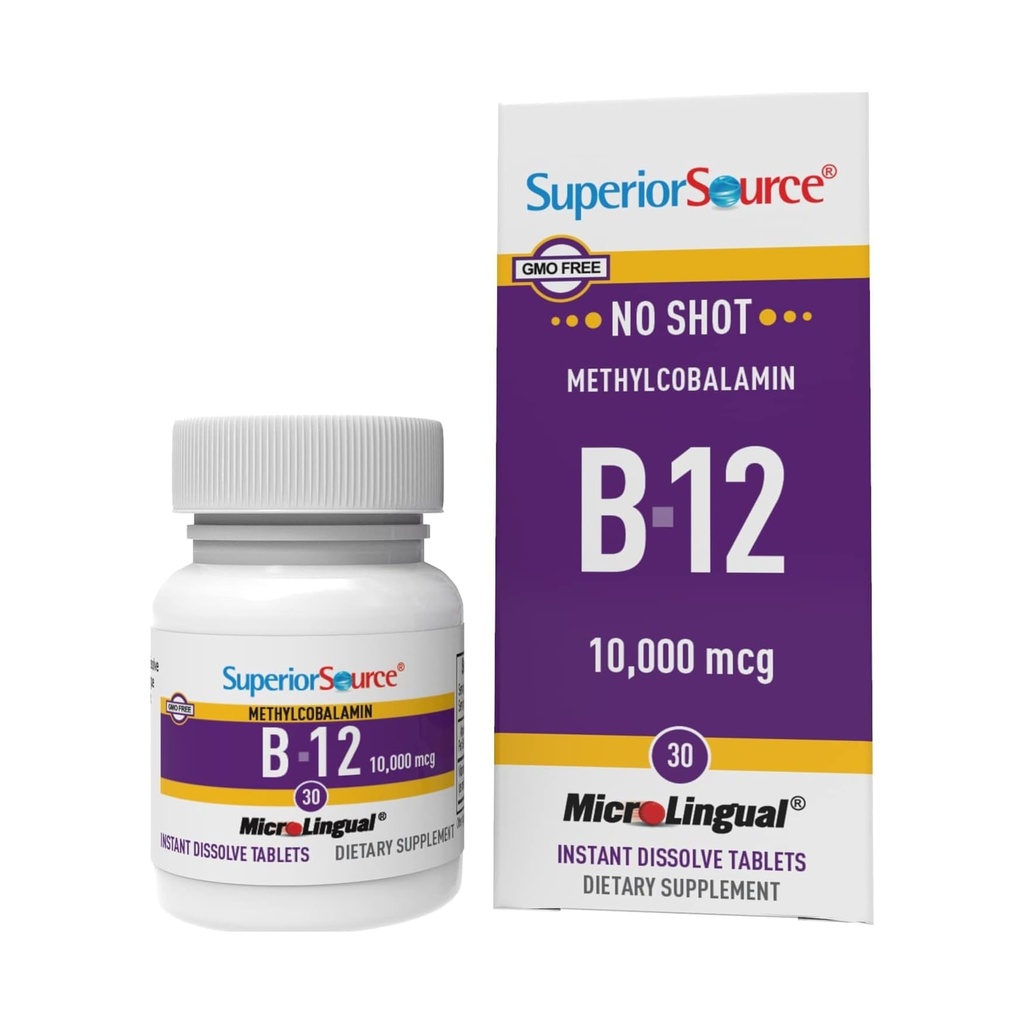 Üstün Kaynak No Shot Mecobalamin B-12 10000 mcg - Vitamin B-12 Enerji Üretimini Desteklemek için, Beyin Sağlığı ve Genel Wellness - Hızlı Aborpsiyon için Sublingual Tabletler - 30 Çözme Tabletleri