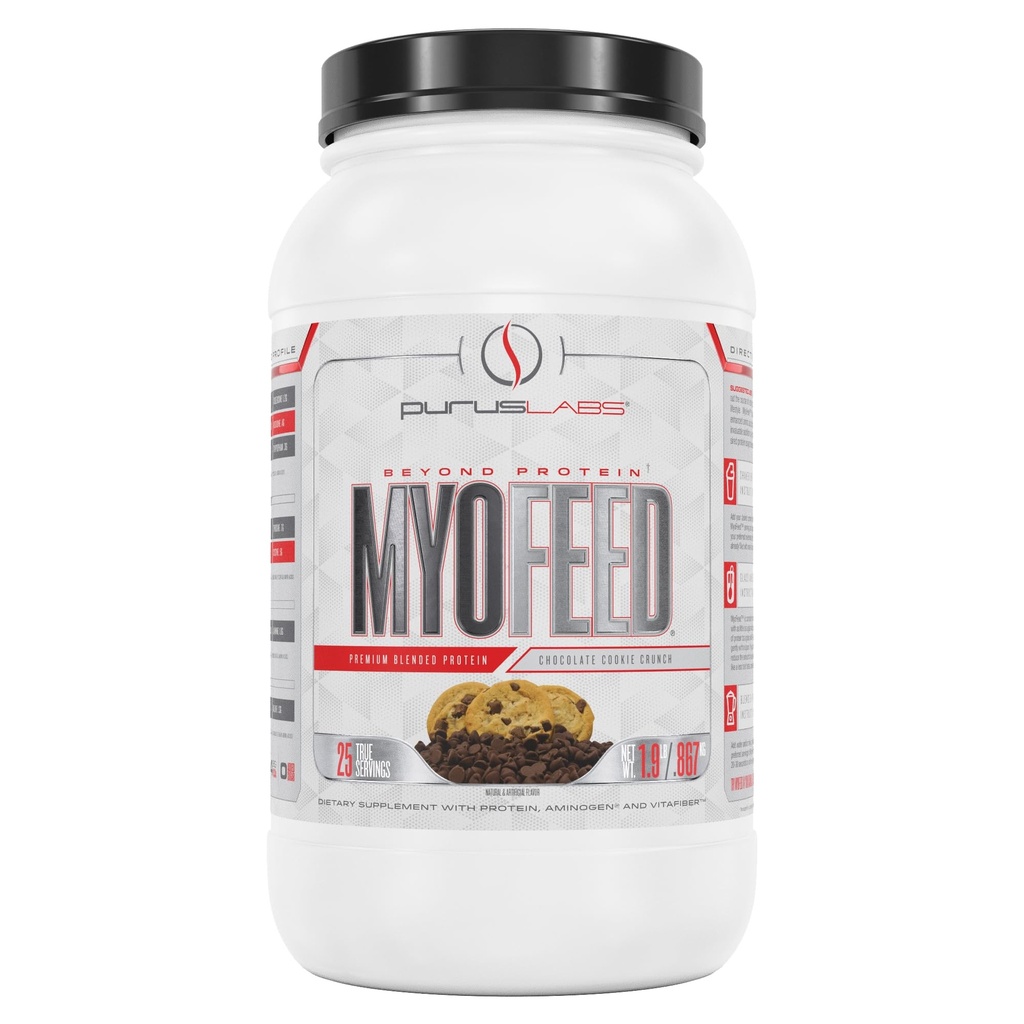 Purus Labs Myofeed Blended Protein | Ultra Filtered Whey Isolate & Concentrate | Soluble Fiber & Digestive Enzymes | 25 Servings (Chocolate Cookie Crunch)
