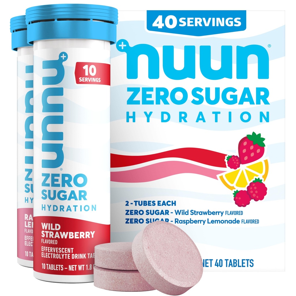 Nuun Zero Sugar Hydration Electrolyte Tabletler - Magnezyum, Kalsiyum, Potasyum, Chloride & sodyum, Işık & Lezzet Meyve Flavors, No Sugar, Gluten Free, Vegan, Berry 4 Pack (40 Hizmet Toplamı)
