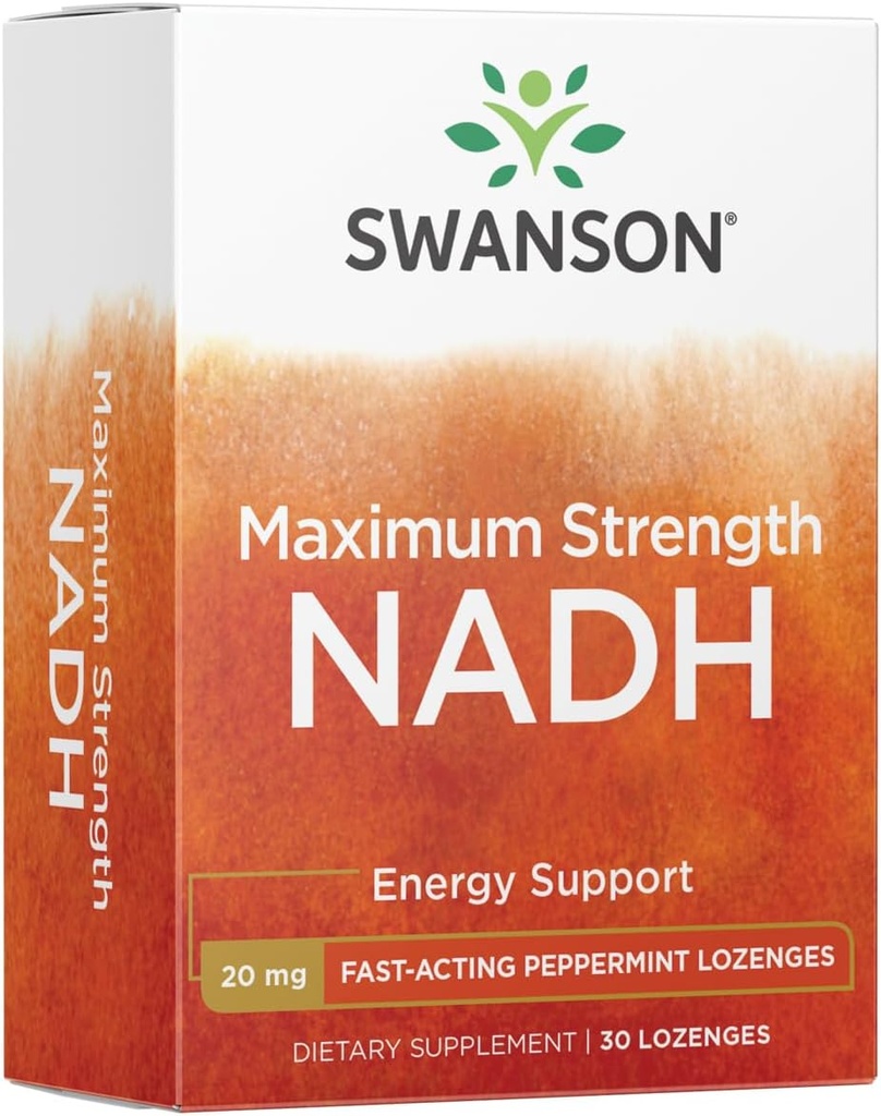 Swanson Maksimum Güçlü NADH - Beyin Sağlığı ve Enerji Desteğini Teşvik etmek için Fast-Acting Peppermint Lozenges - Vitamin B3 Coenzyme Fatigue - (30 Tabletler, 20 mg Her) 1 Pack