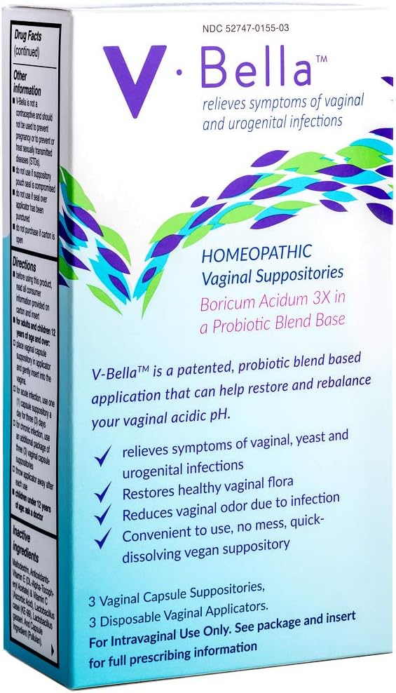 V-Bella Boric Acid + Probiyotik Temel Vaginal Suppositories- More Natural Way to Cool, Balance & Relieve Belirtileri Yeast, Bakteriyel (BV) & Urogenital enfeksiyonları, Itchiness & Odor
