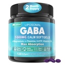 GABA Supplement - Optimal Abhidrasyon için 1000 mg Liposomal Form, GABA L-Theanine, Magnezyum Glycinate, 5HTP, Calm için D3, Rahatlama, Mood, Restful Night - Melatonin-Free 120 Softgels.
