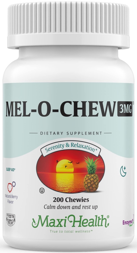 Maxi Health Melatonin 3 mg Yetişkinler ve Gençler için - Chewable Melatonin ile Doğal Uykuyu Destekleyin – Kosher Uyku Desteği Kosher (200 Birimler)