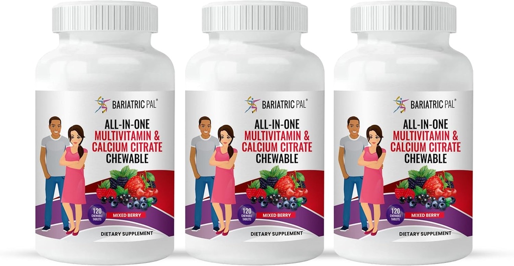 BariatricPal "All-in-ONE Chewable Multivitamin withuba Citrate & Iron - Karma Berry (90-Day Supply)