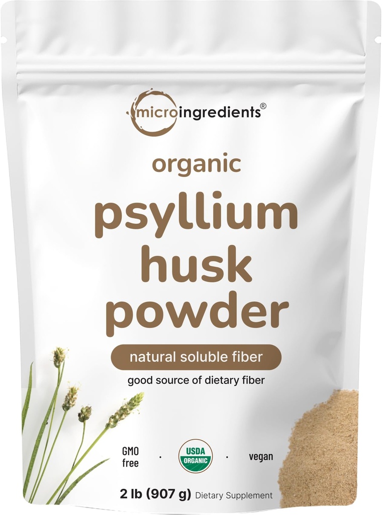 Mikro Malzemeler Organik Psyllium Husk Toz, 2lbs (32oz) | Daily ► Fiber Supplement | India Origin | Natural Prebiyotiks & Probiyotiks | Supports Digestive Health|Non-GMO, Keto Friendly, Vegan