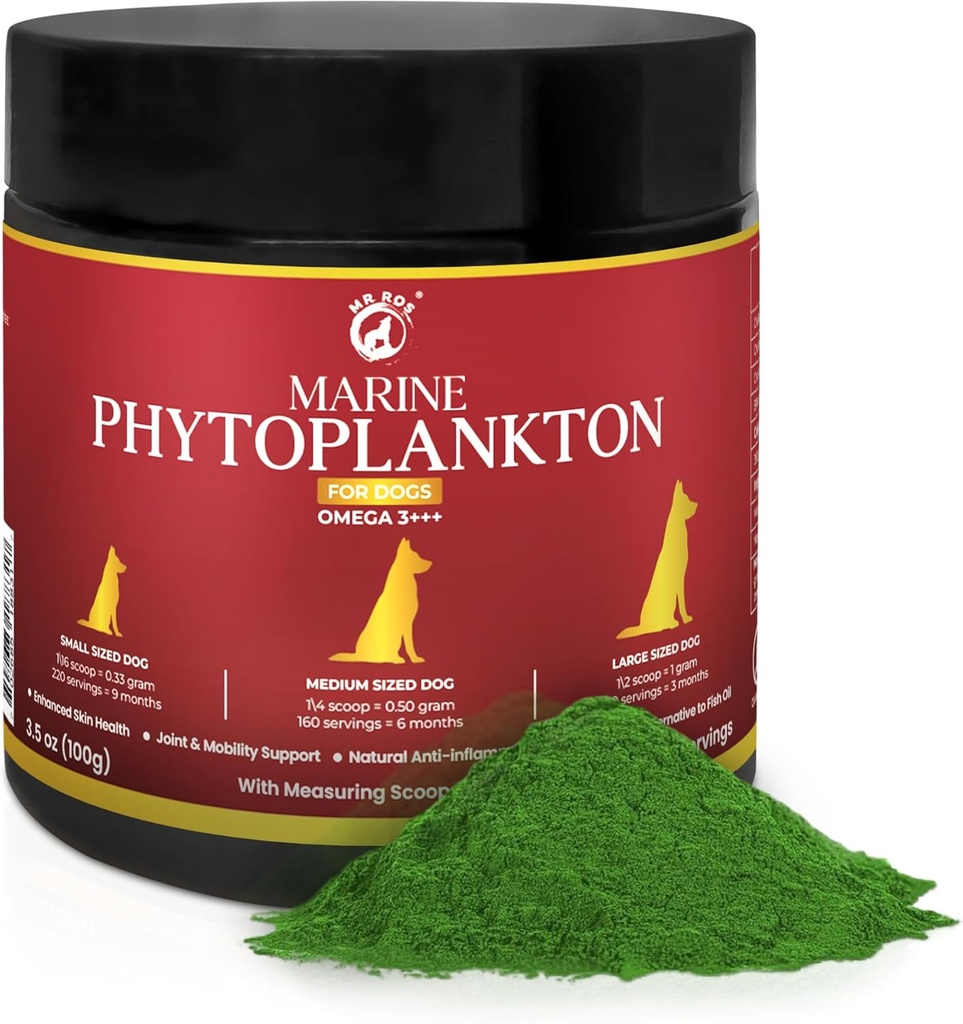 Marine Phytoplankton Toz Köpekler için - Omega-3 EPA, Vitaminler ve Antioksiler, çinko & Mineraller – Itchy Skin, Coat & Immune Support Supplement – Pure Microalgae (3.5 oz / 100 g)