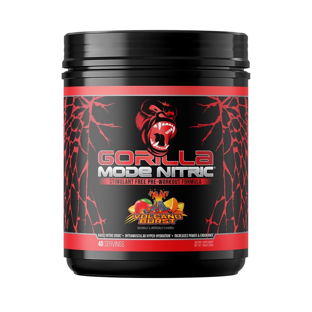 Gorilla Mind - Gorilla Mode Nitric Yükseltd Stimulant Free Pre-Workout - En İyi Tasting ve En Etkili Stimulant Ücretsiz Pre-Workout/Masive Pumps · Vasodilation · Power / 768 Grams (Volcano Burst)
