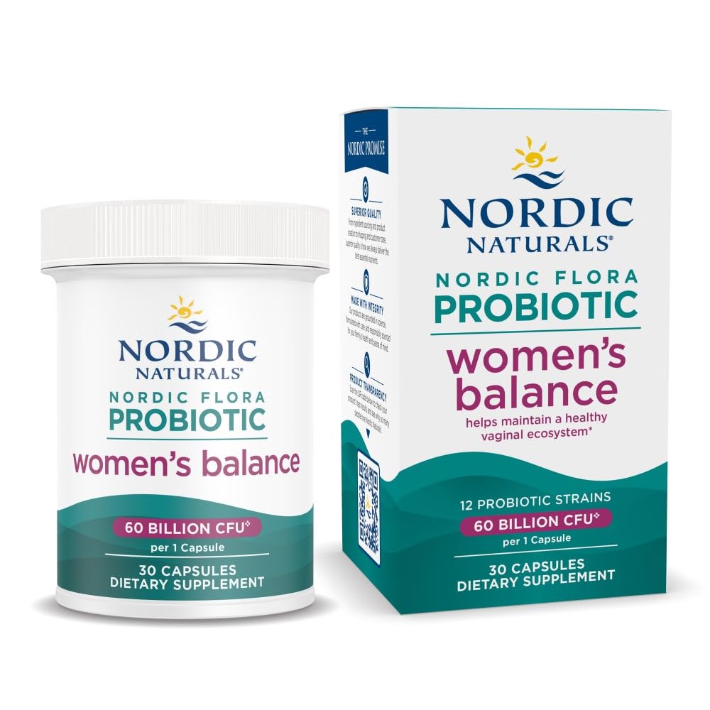 Nordic Naturals Nordic Flora Probiyotik Women's Balance - 30 Capsules - 12 Probiyotik Strains with 60 milyar Cultures - Intestinal Support, Vaginal Health - Vegan - 30 Hizmet