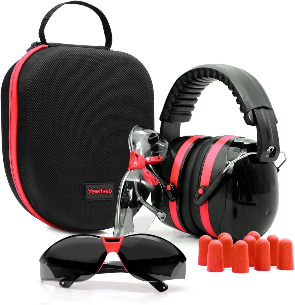 Yewltvep Shooting Ear Protection Gun Range Ear Protection with Earmuffs, Gun Güvenlik Gözlükleri, Kulakları, Sert Depolama Davası