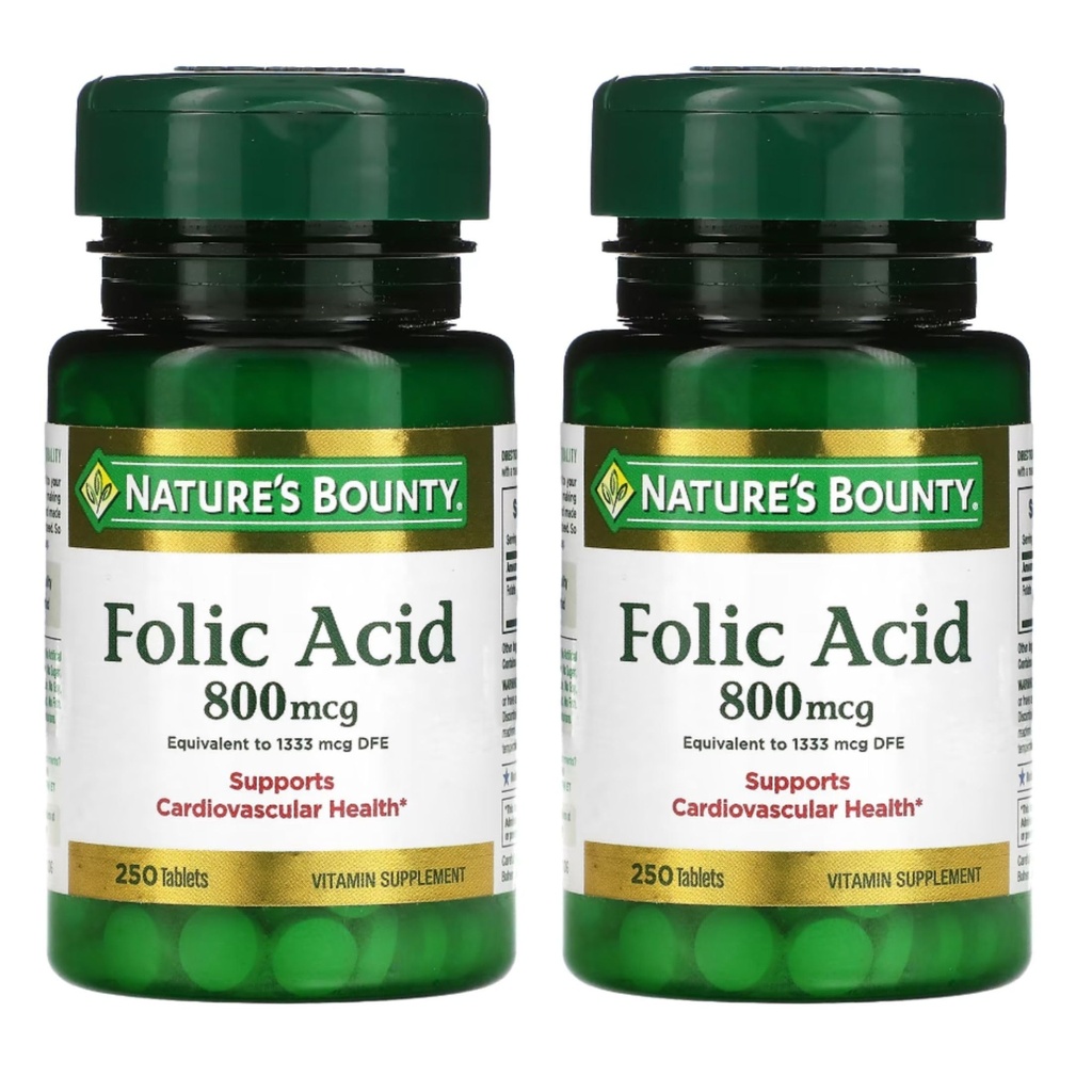 Nature's Bounty Folic Acid 800 mcg Vitamin Supplement Maksimum Güç - 250 Tablet, 2 Paket