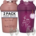 GOMOYO 2Pack 20Ounce Protein Shaker Şişe (Plum & Rose) | BPA Ücretsiz, Dishwasher Güvenli Shaker Cups with Motivasyonal Wordss for Gym, Run, Workout Supplements