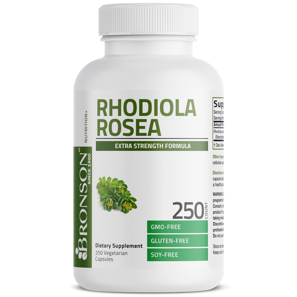 Bronson Rhodiola Rosea Vegetarian Capsules - Adaptojenik Herb - Beyin, Stres ve Mood Desteği - Non-GMO, 250 Count Count Count