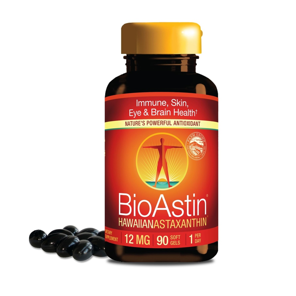 Nutrex Hawaii BioAstin Hawaii Astaxanthin - 12 mg, 90 Softgels - Farm-Direct Premium Antioksi Supplement to Support Eye, Skin, Joint & Immune System Health - Non-GMO & Gluten-Free-Free-GMO & Gluten-Free