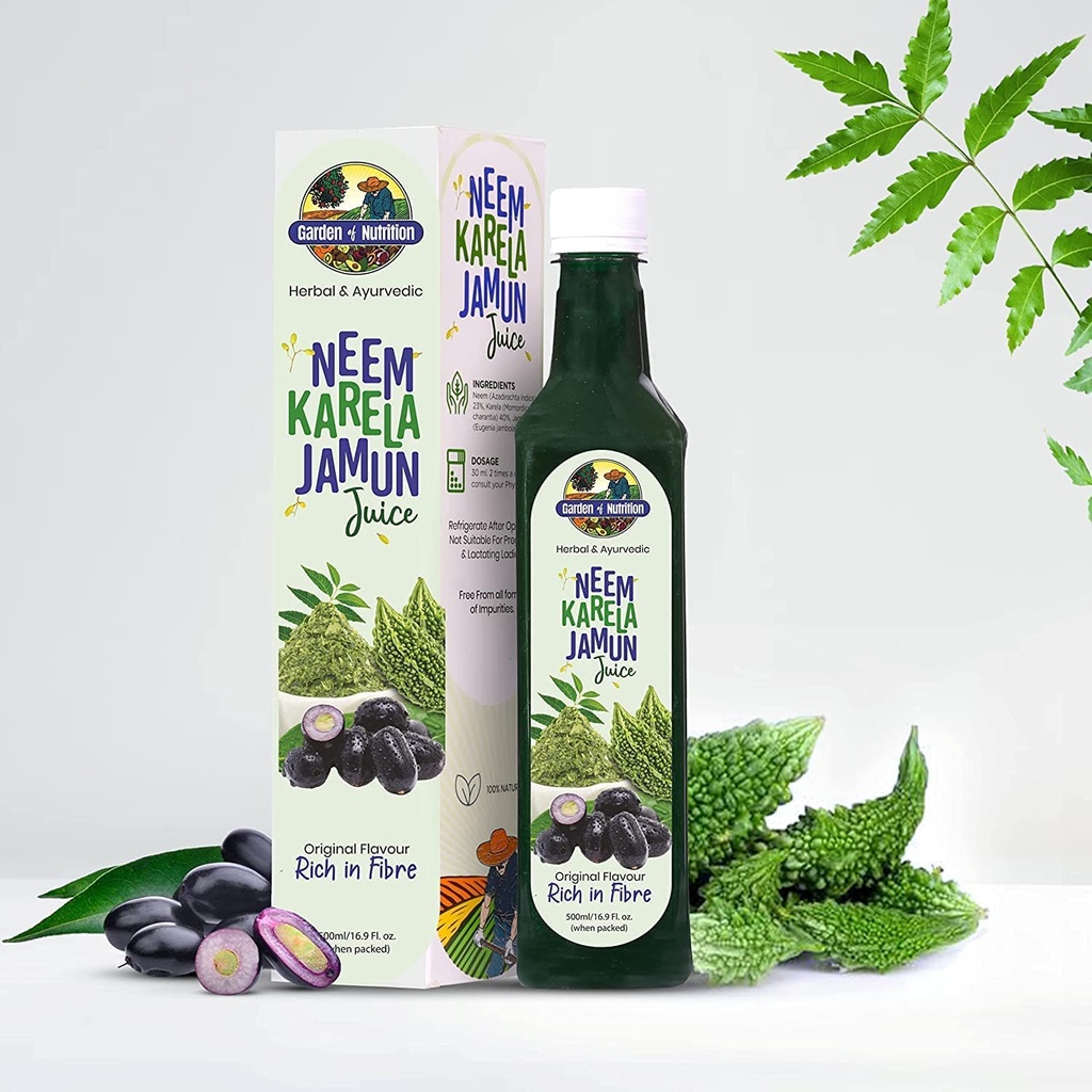 GARDEN OF NUTRITION Herbal and Ayurvedic Neem Karela Jamun Juice | Original Flavour | Rich in Fiber | 100% Pure Herbal Juice (500ml) Pack of 1
