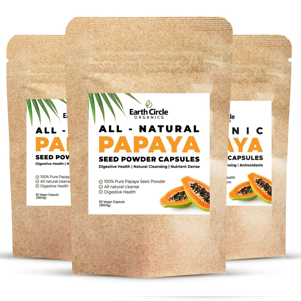 Papaya Tohum Toz Kapsülleri - Vitaminlerle Güçlü Papain Supplement A, C, & E & Enzymes for Digestion & Gut Health – 360 mg/Serving – 60 Vegan Capsules per Pack (Pack of 3, 90-180 Day Supply)