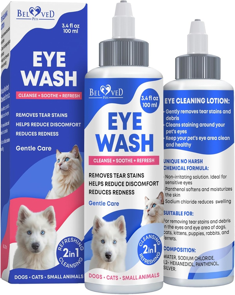 Dog Eye Drops & Eye Infection Treatment for Dogs and Cats – Soothe Infection & Allergy, Relieve Dry Eyes & Pink Eye, Pet Tear Stain Wash & Cleaner - Kitten Eye Drops for Discharge, Eye Rinse & Flush