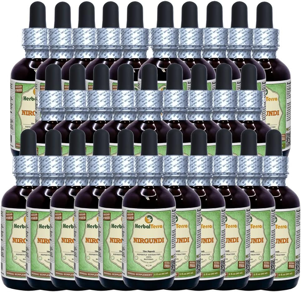 Nirgundi (Vitex Negundo) Kuru Broşür Alkol Özgür Sıvı Ekstraksiyon (Brand Name: HerbalTerra, Proudly Made in USA) 30x2 ozz