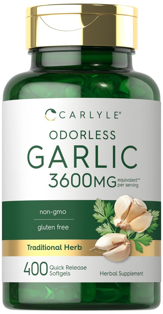 Carlyle Odorless Soft Softgels 3600 mg | 400 Kont | Allium Sativum Bulb | GMO, Gluten Free Supplement Supplement