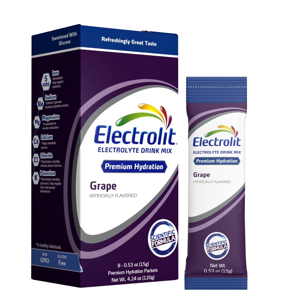 Elektrolit Elektrolytes Toz Paketleri, Grape 8 Pack, Tozlu Hydration Packets for Dehidr & Rehidrasyon, Post Workout Flavored Hydrating Drink Mix, Gluten Free Daily Water Advancedr Sticks