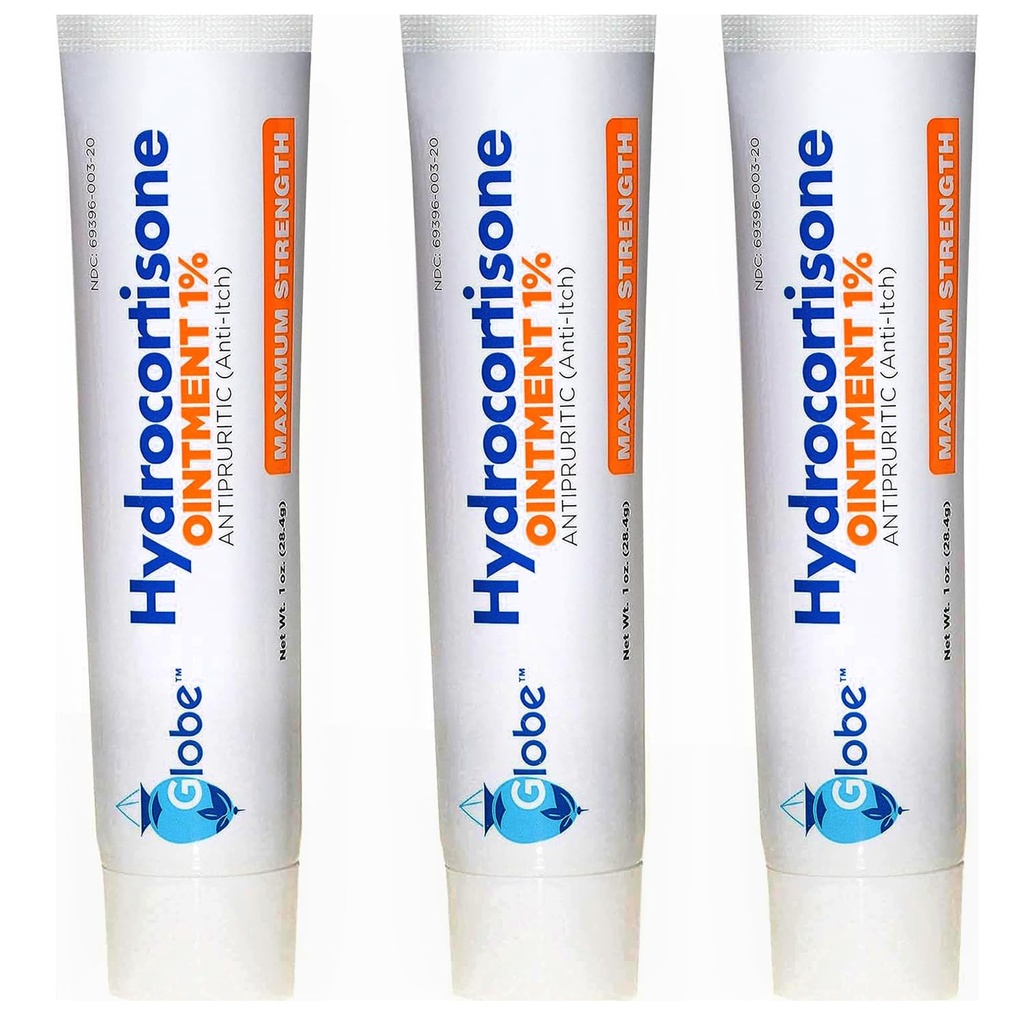 (3 Pack) Globe Hydrocortisone Maksimum Kuvvetli Saydam% 1,1 oz, Redness için Anti-Itch Topical Ointment, Rash, Bug/Mosquito Bites, Eczema, Hemoroid & More