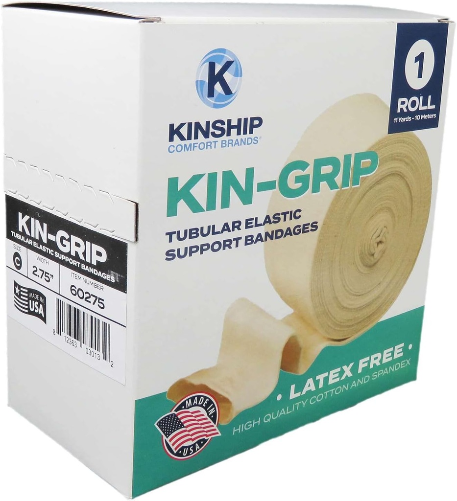 KinGrip Tubular Elastic Support Bandages by Kinship Comfort Brands Tubular Bandage Protects Fragile Skin Latex-Free Wound Care for Edema and Lymphedema Support | Made in USA | Size C 2.75”x10 MTR