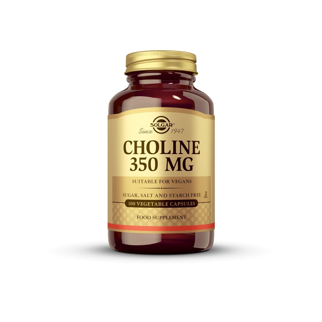 Solgar Choline 350 mg - 100 Sebze Kapsülleri, 2 Paket - Non-GMO, Vegan, Kosher - 200 Toplam Hizmet