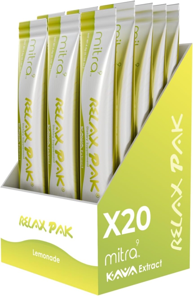 Mitra9 Kava Toz RelaxPak - Lemonade Kava Ekstra Toz Paketleri | Mood Advancedr | Plantive | Doğal Calm & Clarity | Easy Open Single-Serving Stick (20)