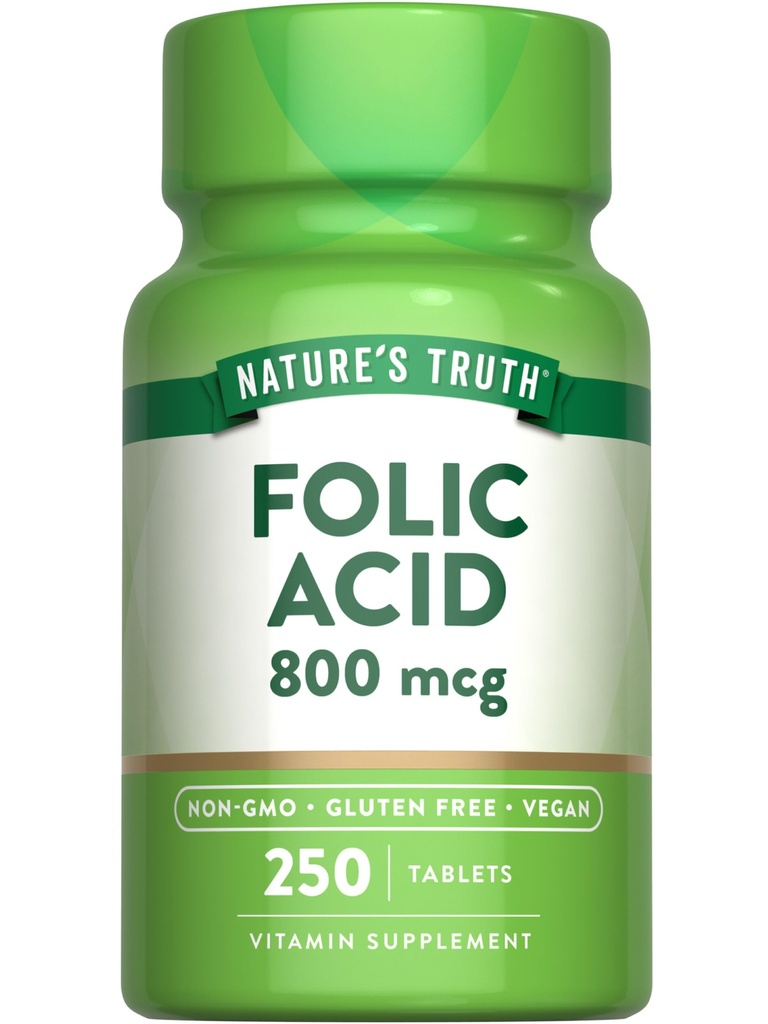 Nature's Truth Folic Acid | 800 mcg | 250 Tablet | Vegan, Non-GMO & Gluten Free Supplement Supplement