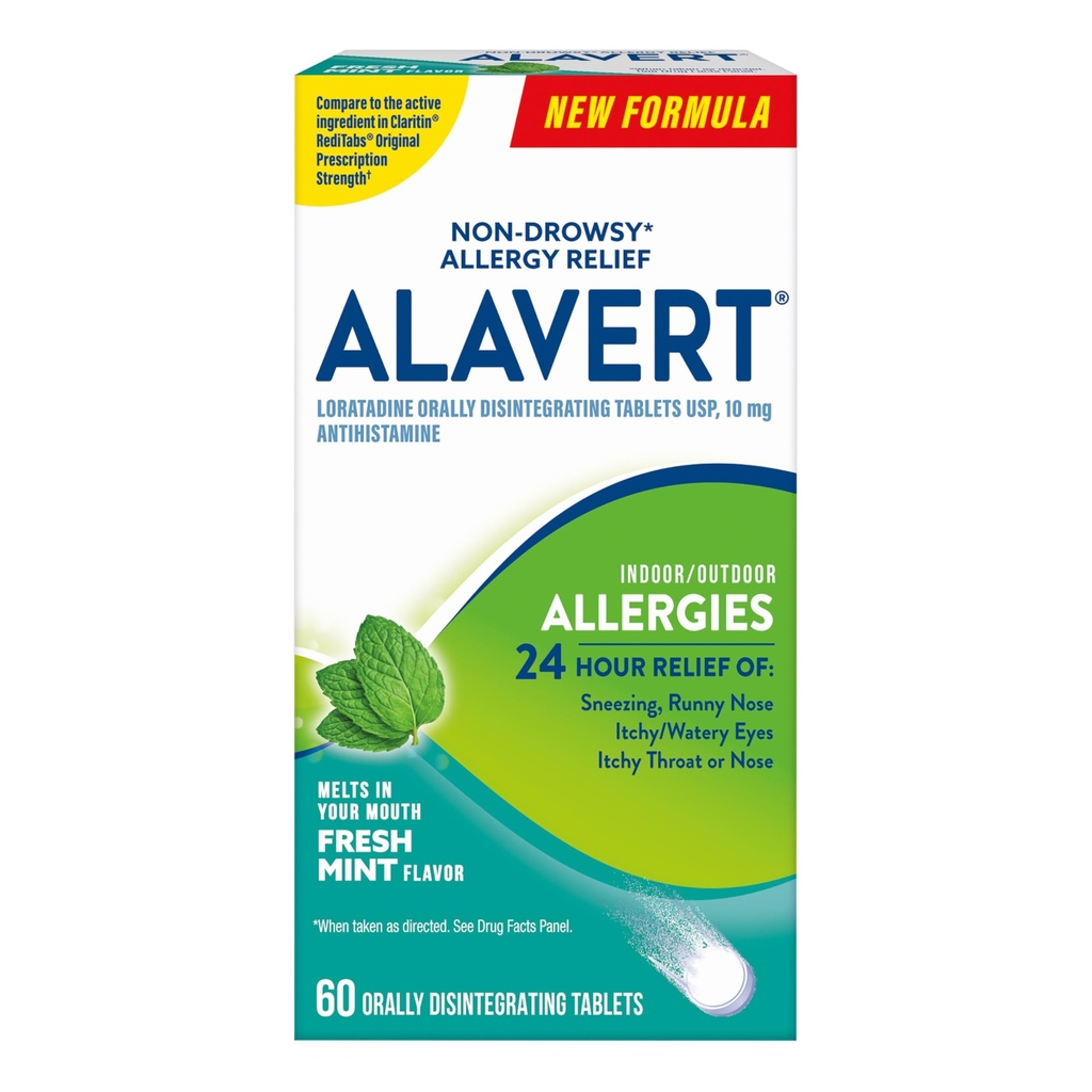 Alavert Alerji 24 Saat Yardımı, Fresh Mint Flavor, Orally Disintegrating Antihistamin, Loratadine 10 mg, 60 Count