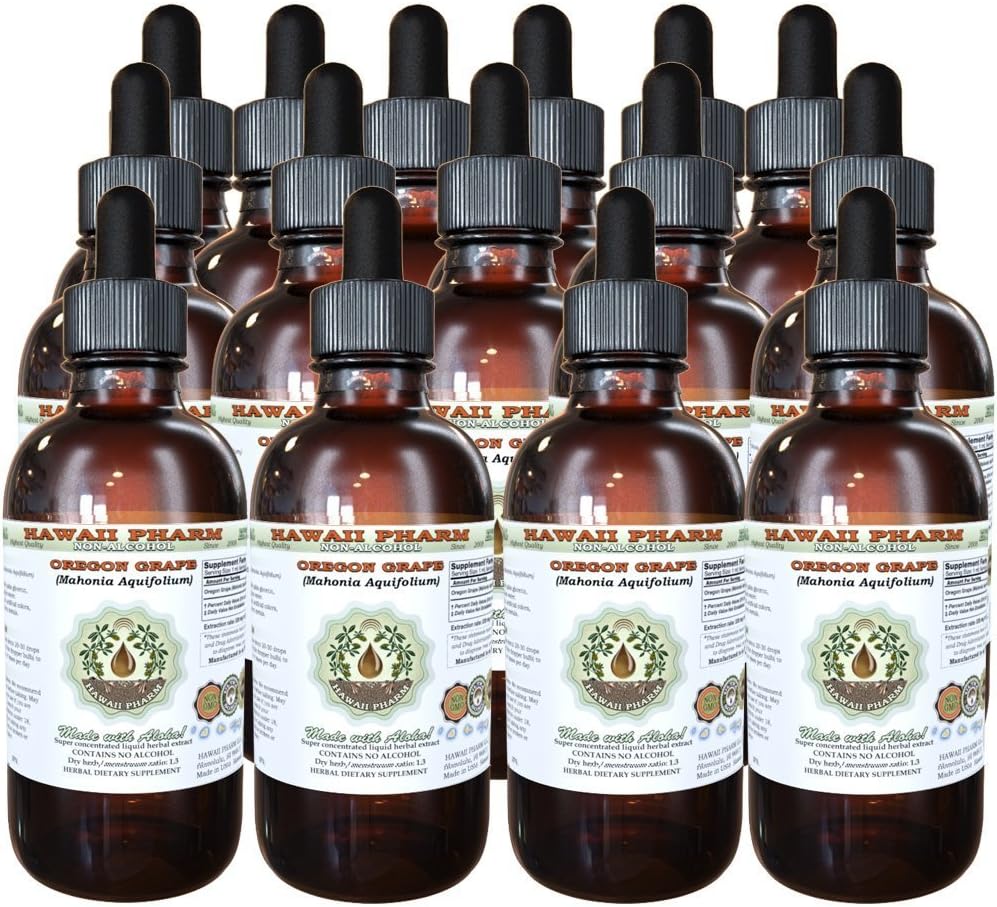 Hawaii Pharm Oregon Grape Alkol Özgür Sıvı Ekstraksiyon, Oregon Grape (Mahonia aquifolium) Kuru Kök Glycerite Natural Herbal Supplement, USA 15x4 fl.oz