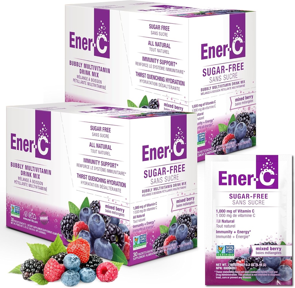 Ener-C Sugar Free Multivitamin Drink Mix - Vitamin Toz for Water, Electrolytes Toz No Sugar, Hydration Boost Packets, Zero Sugar, Vitamin C & B12 Supplement Sıvı Mix - Mix, 60 Count