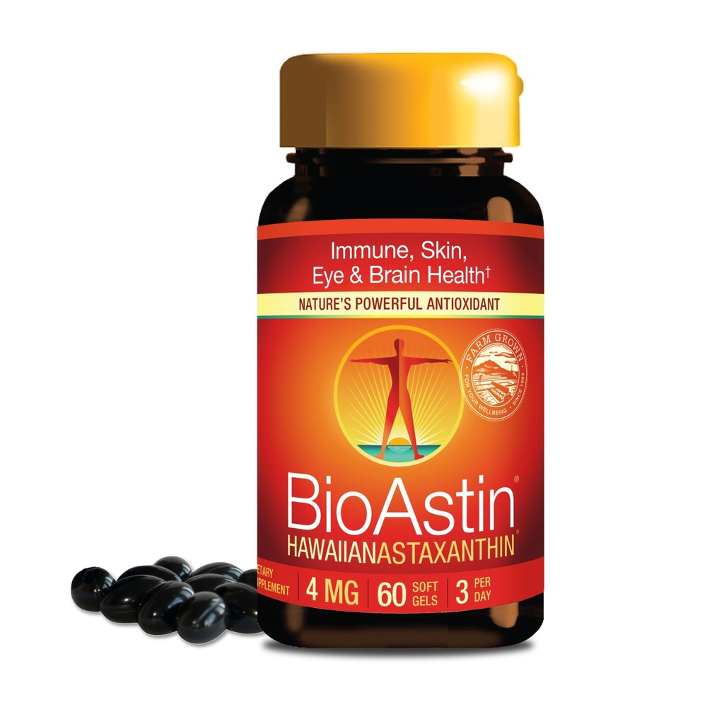 Nutrex Hawaii BioAstin Hawaii Astaxanthin - 4 mg, 60 Softgels - Farm-Direct Premium Antioksi Supplement to Support Eye, Skin, Joint & Immune System Health - Non-GMO & Gluten-Free-Free-GMO & Gluten-Free