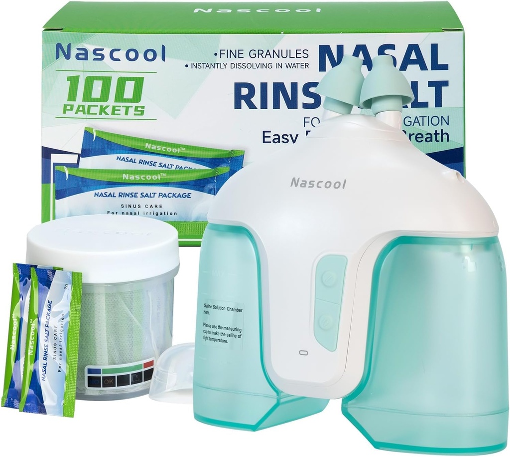 Elektrikli Nasal Irrigation System with 150 Salt Packets, 2 Modes Nose Cleanus Relief Runny Nose, Nasal Congestion