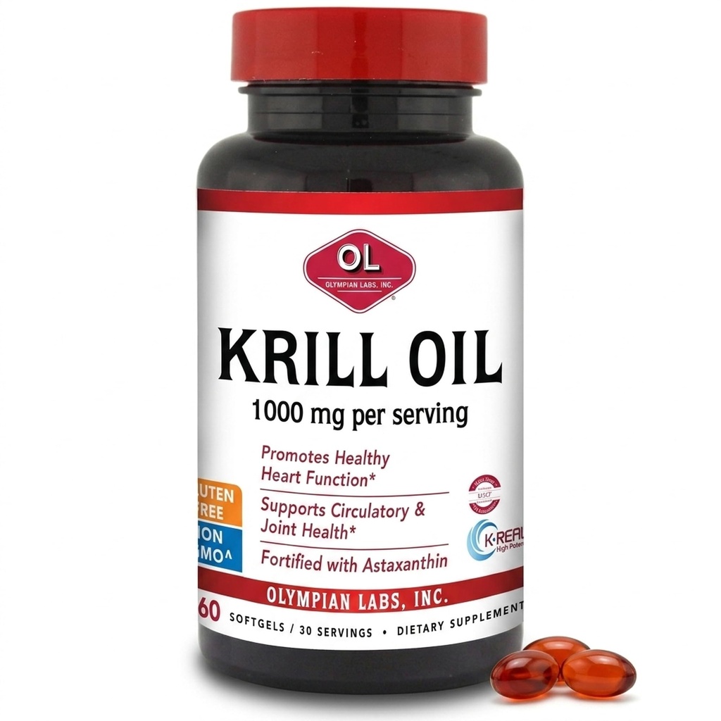 Olympian Labs Antarktika Krill Oil, 1000 mg Astaxanthin, Omega-3, EPA, DHA, Immune, Ortak ve Beyin Desteği, 60 Softgels