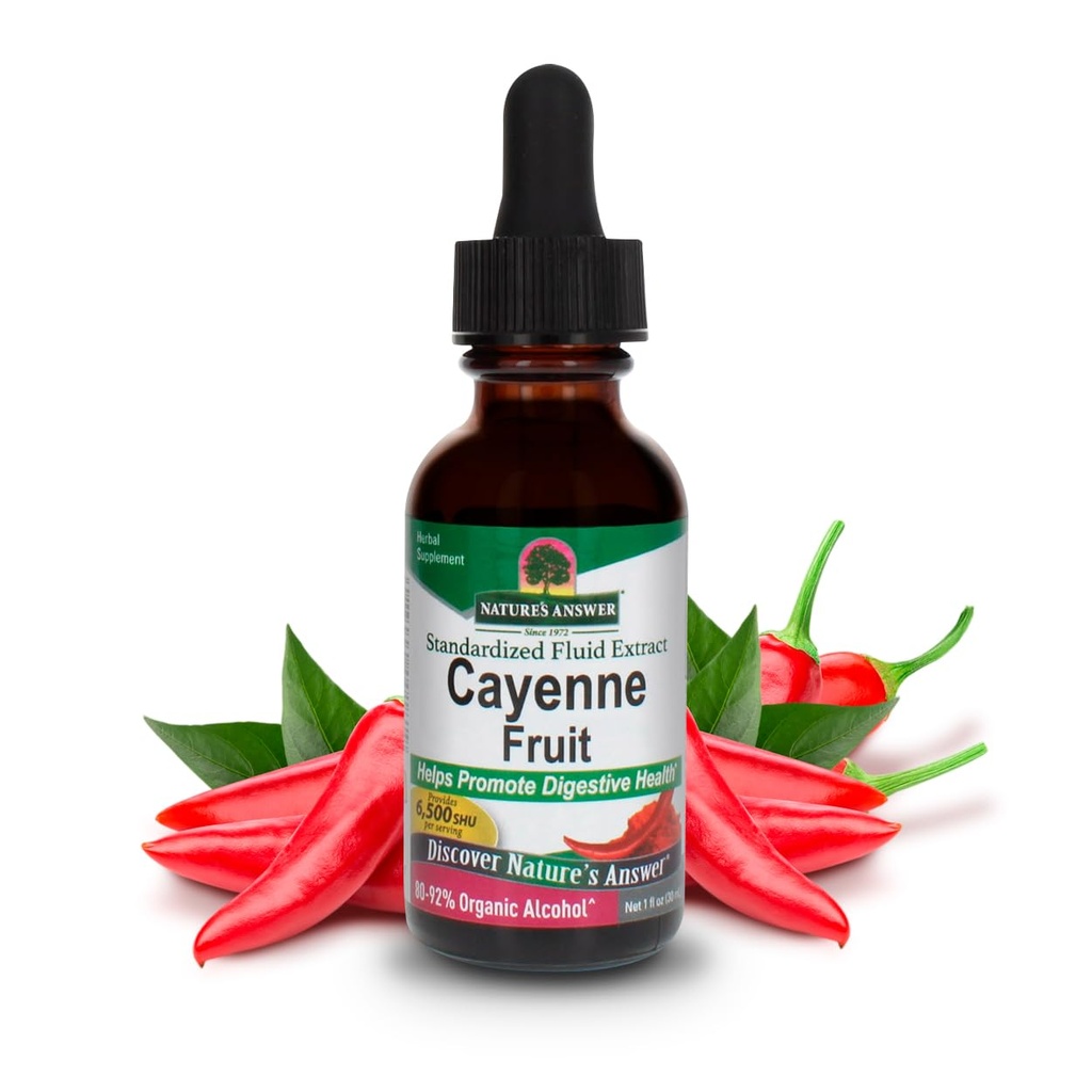 Doğanın Yanıtı Cayenne Meyvesi | Digestive Health | High Potentcy Organik Alkol | Vegan, Gluten-Free, Non-GMO & Kosher Sertifikalı 1oz