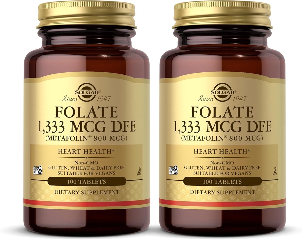 Solgar Folate 1,333 mcg DFE (Metafolin 800 mcg) - 100 Tablet, 2 Paket - Prenatal Vitamin - Non-GMO, Gluten Free, Dairy Free, Kosher - 200 Toplam Hizmetler