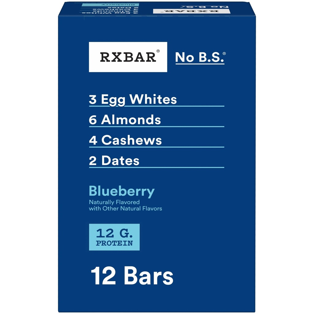 RXBAR Protein Barlar, Protein Snack, Snack Bars, Blueberry, 22oz Box (12 Count)