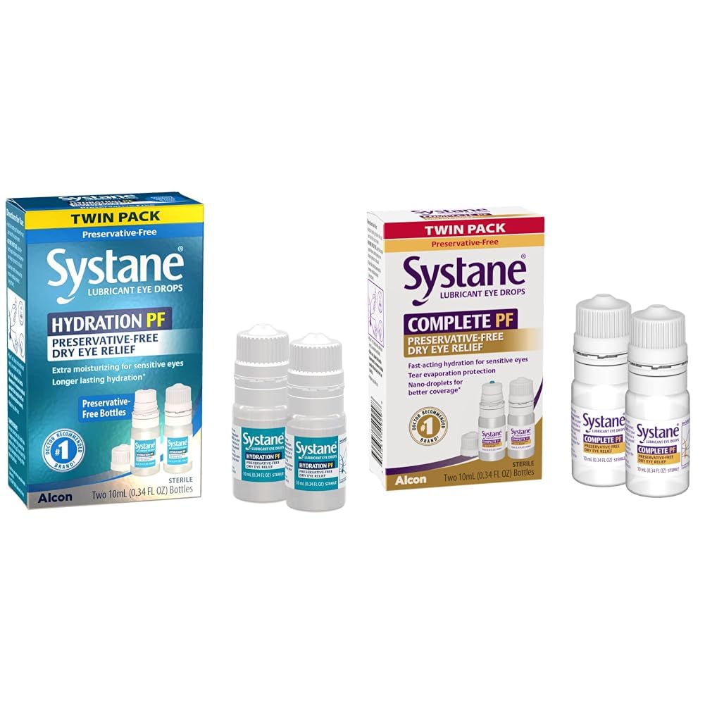 Systane Hydration Multi-Dose Preservative-Free Eye Drops Kuru Eye Relief Twin Pack (2x10 ml) & Tamam PF Multi-Dose Preservative Free Kuru Eye Drops 20 ml(Pack of 2 – 10mL Şişe) (Pazarlama Vary)