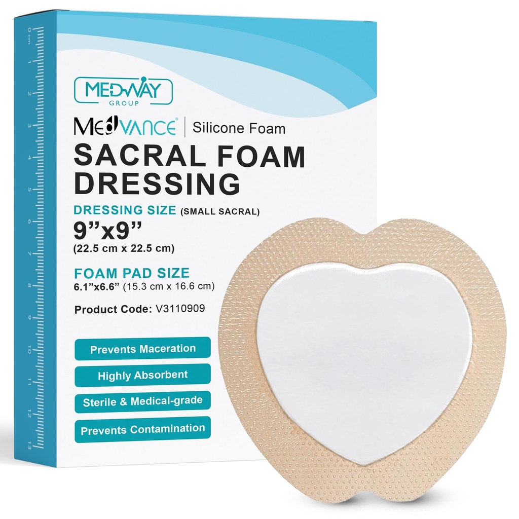 MedVance TM Silikon - Sacral Bordered Silikon Yapıştırıcı Köpük Yarası Giymek, Yatak Sore Tedavisi Sacrum, Boyut 9"x 9" (6.1) Pad x 6.6 " Pad)