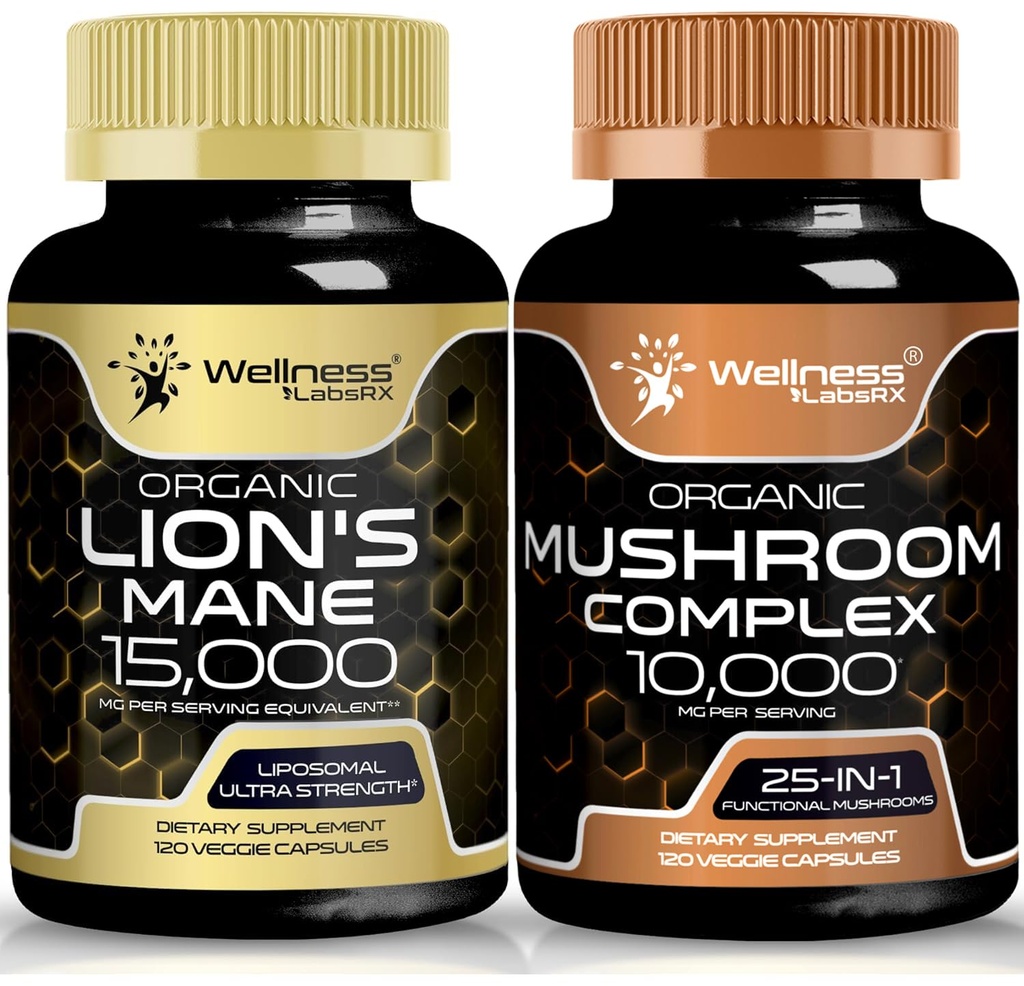 WELLNESS LABSRX Lions Mane Supplement Capsules ve Mushroom Capsules |