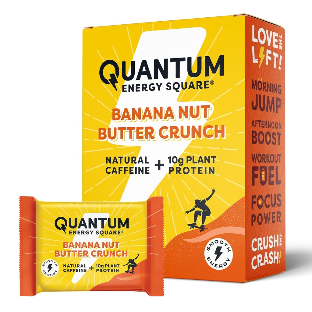 Kuantum Enerji Meydanı: Enerji Bar Caffeine & 10g Protein ile. (Vegan, Gluten-free, Soy-free, Dairy-free) - Banana Nut Butter Crunch 8Pkk