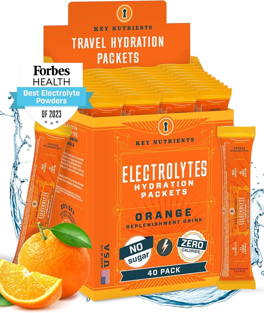 KEY NUTRIENTS Electrolytes Toz Paketleri - Tangy Orange 40 Pack Hydration Packets - Seyahat Hydration Toz - ABD'de Yapılacak - No Sugar, No Calories, Gluten Free