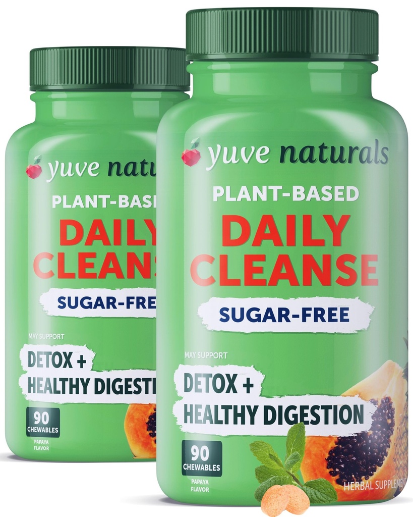 Yuve Natural Papaya Digestive Enzymes - Sugar-Free Chewable Candies - Daha İyi Digestion - Constipation & Bloating Aid, Detox, Leaky Gut Repair & Gas Relief - Vegan, Non-GMO (2 90ct)